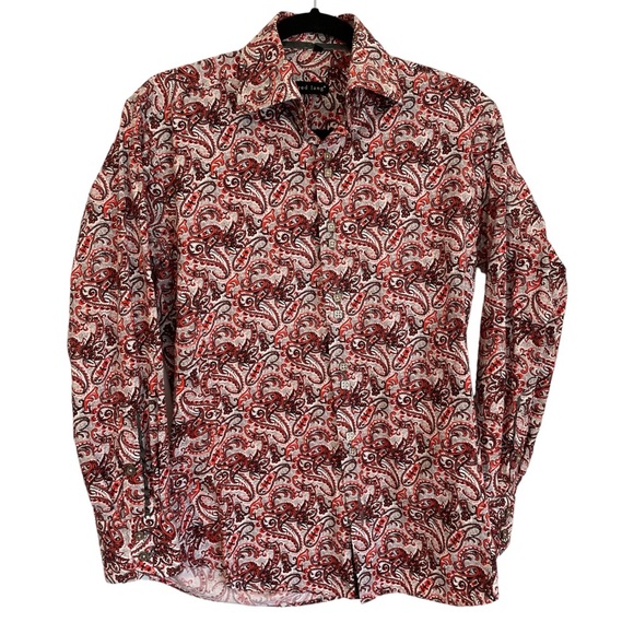 Jared Lang Paisley Print Button Up Shirt Square Metal Buttons Men’s Small - Picture 1 of 7